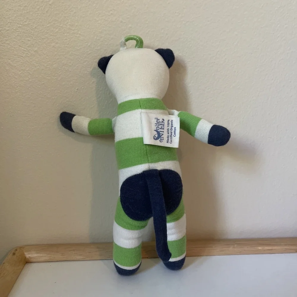 Under the Nile Organic Cotton Plush Cat Kitten Baby Toy Green Blue Stripe‎